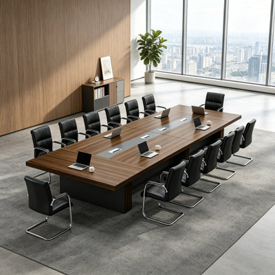 Searfoss 137.8" Rectangle Conference Table, Large Business Meeting Table, Multi-Person Office Discussion Desk