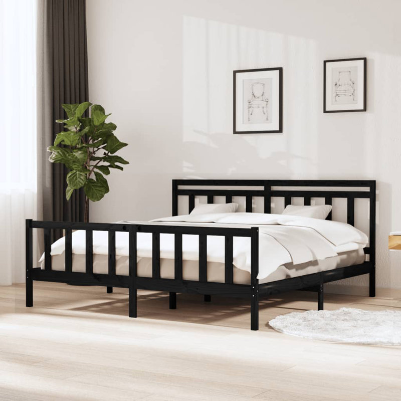 Bed Frame Solid Wood, Black 1, 200 x 200 cm