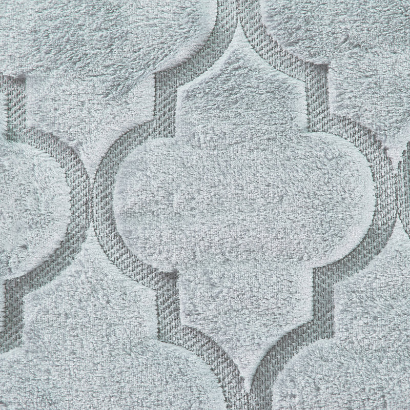7 Piece Ogee Currey Faux Fur Embroidery Set, Queen Quilt, Bluish Gray