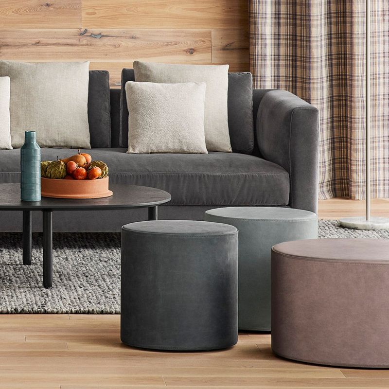 Bumper Round Ottoman, Terracotta Genuine Leather
