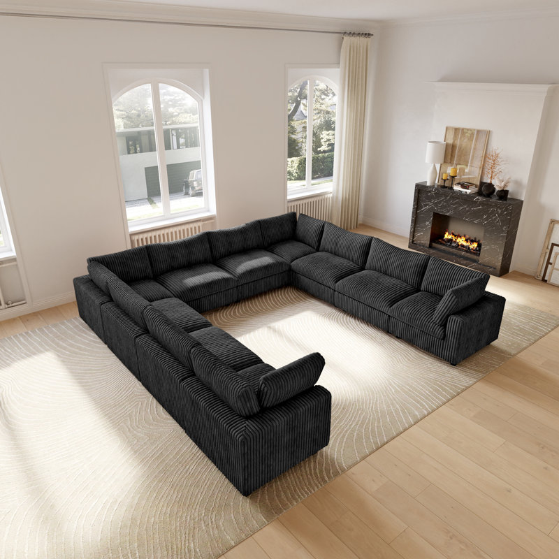 Canapé modulaire réversible en U 10 pièces 10 pièces, Similifourrure noire