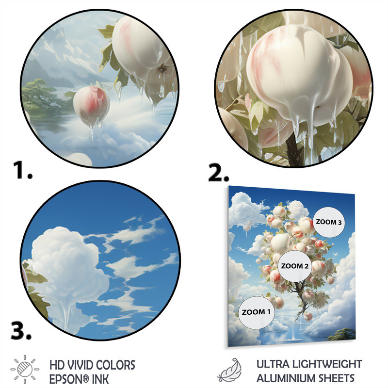 Pomme, Ascension, nuage, blanc, surréel II - fruits, art mural en métal, H 32 po x l 24 po x P 1 po