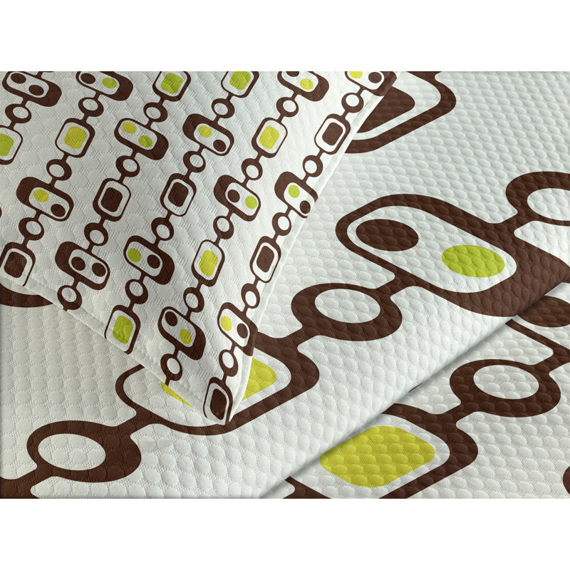 Ambesonne Geometric Bedspread Set  Rectangle Elements  Brown Apple Green, Queen Coverlet / Bedspread + 2 Standard Shams