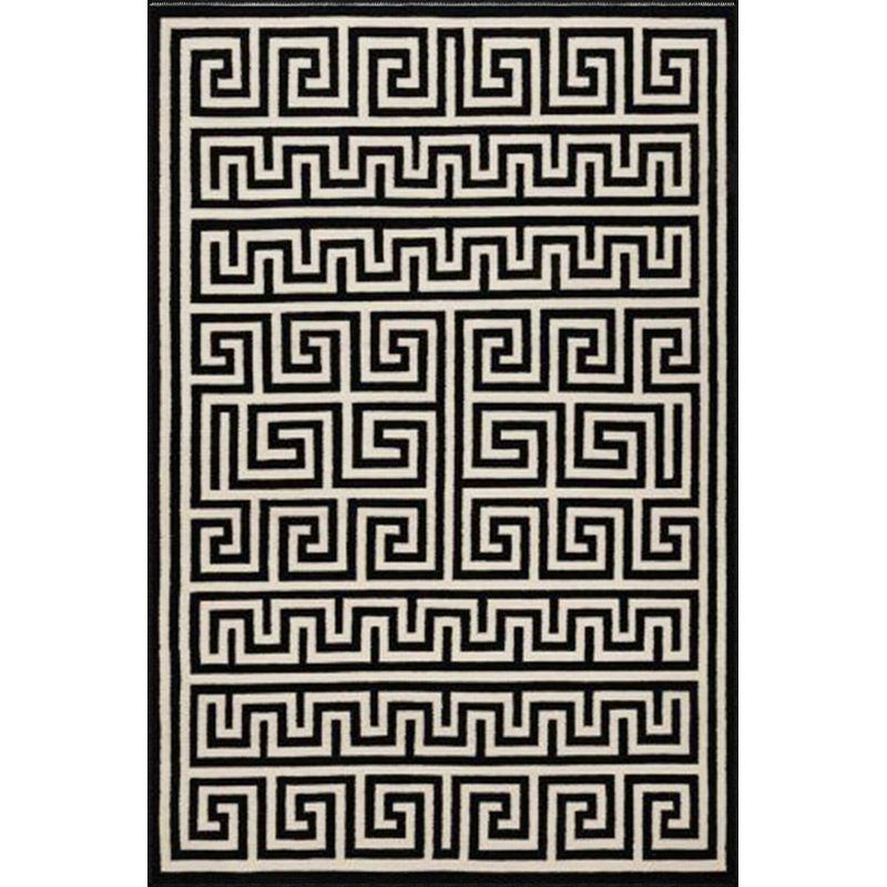 Tapis de sol noir tissé à motif géométrique moderne, Rectangle 2 pi 4 po x 4 pi