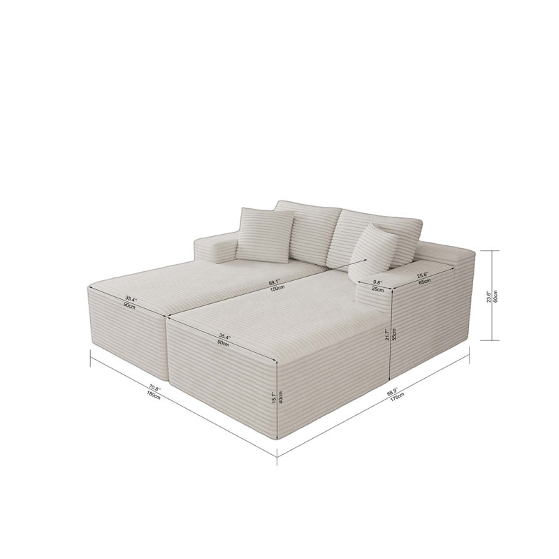 Siège de canapé modulaire 70,8 x 68,9 po, canapé rembourré compressé, aucun assemblage requis, combinaison libre de 2 pièces, tissu en velours côtelé moelleux