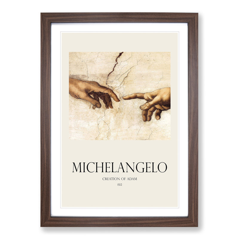 Creation Of Adam Hands by Michelangelo - Single Picture Frame Print, Walnut Framed, 36cm H x 27cm W x 2cm D