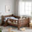 Twin Size Solid Wood Kids Floor Bed With Storage Bookcases, Cute Stairs & Guardrails, No Box Spring Needed (Natural)-1405660763-1405660837