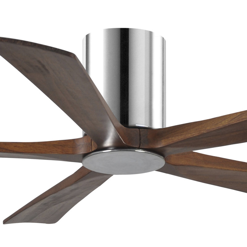 Irene Flushmount Light Kit 5 Blade LED Ceiling Fan, Polished Chrome, 52", Walnut Tone