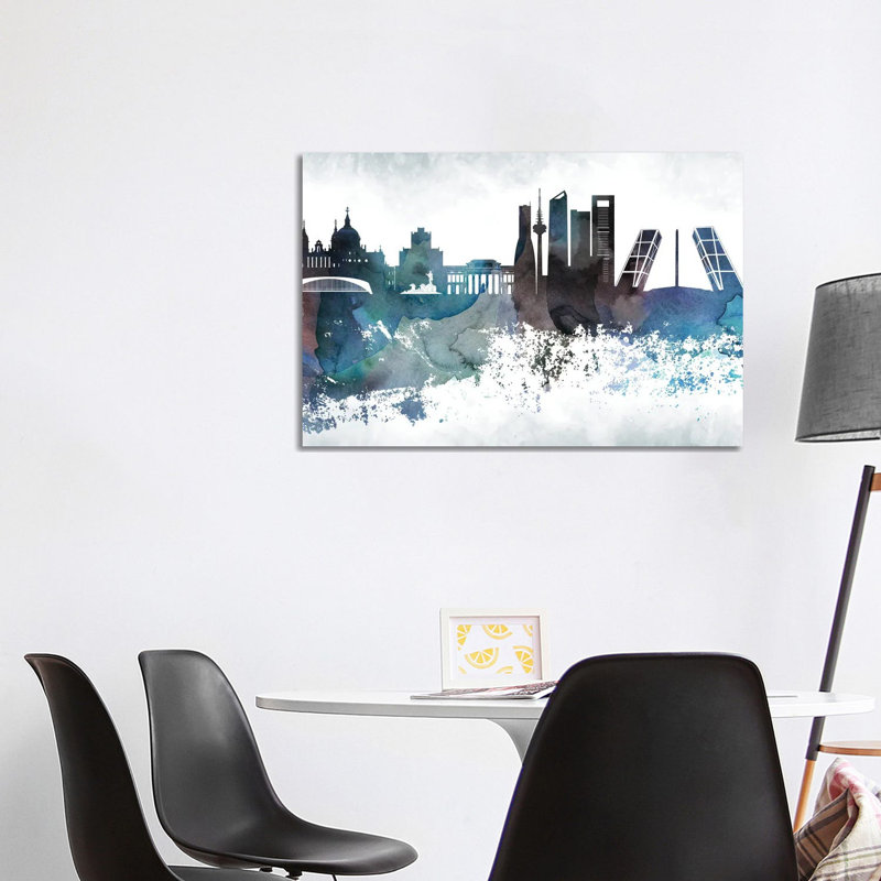 Madrid Bluish Skylines by WallDecorAddict - Wrapped Canvas Print, 101.6 cm H x 66.04 cm W x 1.91 cm D