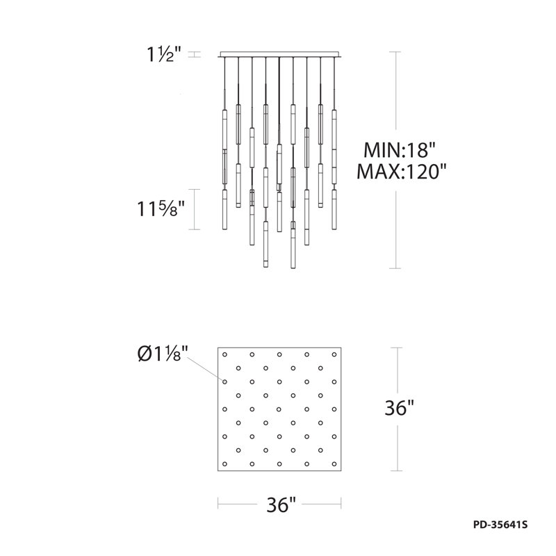 Luminaire suspendu à DEL Magic, Noir, H 11,6 po x l 36 po x P 36 po, 41