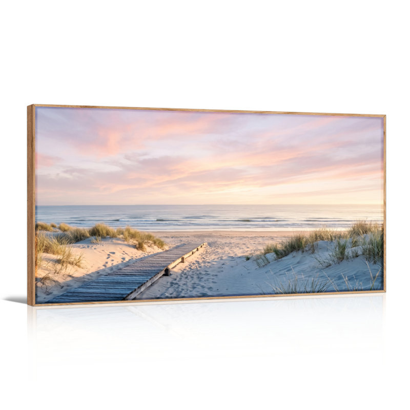 Ensemble de 1 tableau sur toile représentant un coucher de soleil sur la plage, L 48 po x H 24 po, Naturel