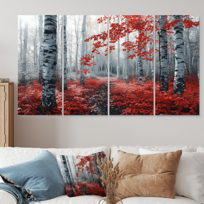 «Red Morning In Forest Panorama», ensemble d'art mural sur toile