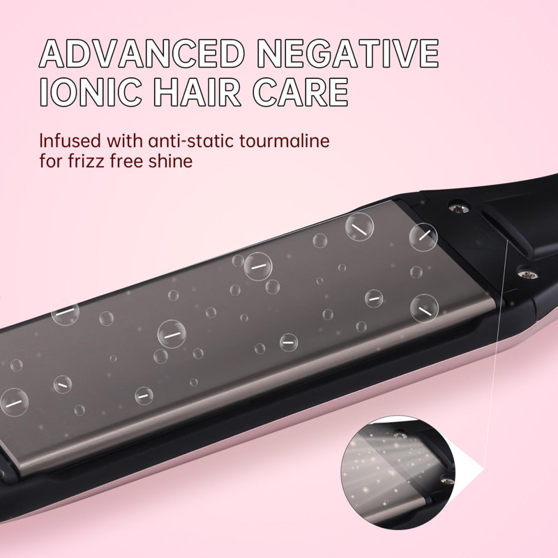 2 in 1 Hair Straightener and Curler - 8S Fast Heat Up Negative Ionic, Adjustable Temp LCD Display Dual Voltage Constant Temp