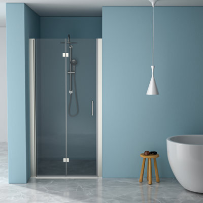 Brushed Nickel 30"W X 72"H Tempered Glass Shower Door - Flexible Installation, To Stains And Scratches With Fold Mechanism Design, Adjustable For Different Spaces