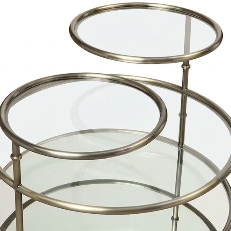 30 po. Table basse ronde en verre champagne avec base pivotante à 3 niveaux