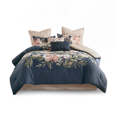 Comforter Set, 8-Piece Cotton In Navy, Hypoallergenic & OEKO-TEX Certified For Cozy & Stylish Bedrooms