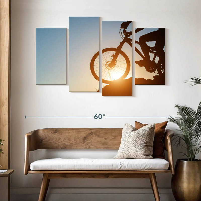 Senne, vélo de montagne au coucher du soleil, H 32 po x l 52 po