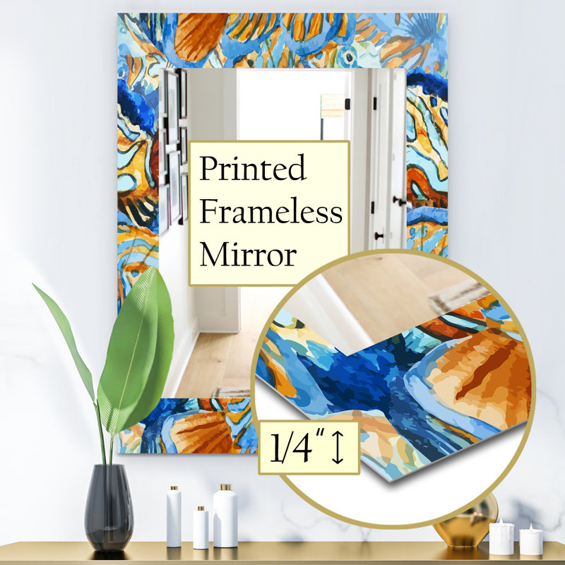 Miroir mural handpainted and fishs, H 39,4 po x l 29,5 po