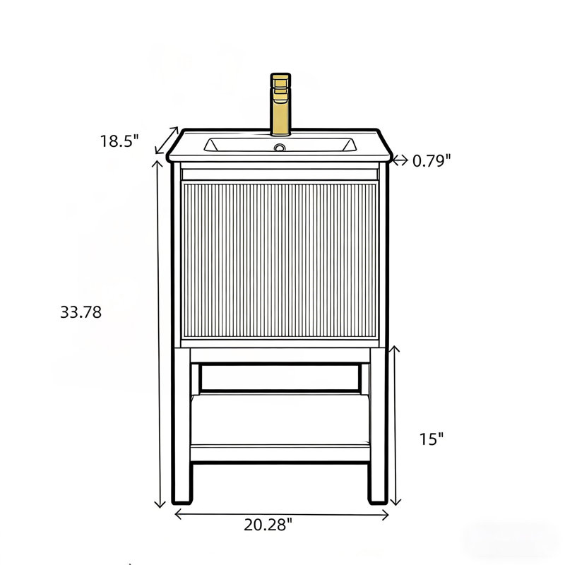 Meuble-lavabo de 20 pouces en bois massif pré-assemblé avec tablette réglable, bois de frêne, design compact et élégant
