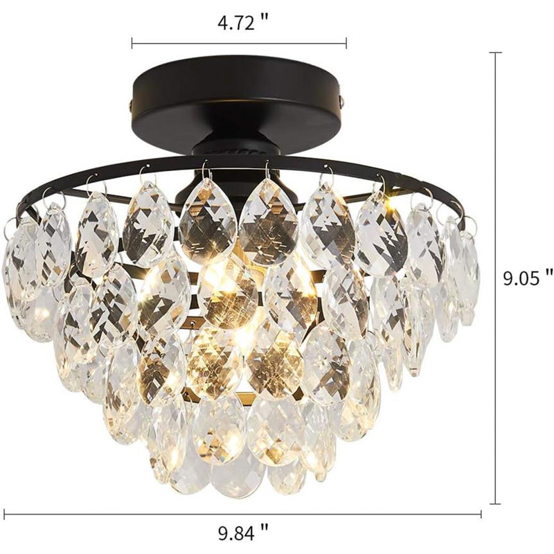 Black Semi Embedded Pendant Light Fixture, 9.05" H x 9.84" W x 9..84" D, Black
