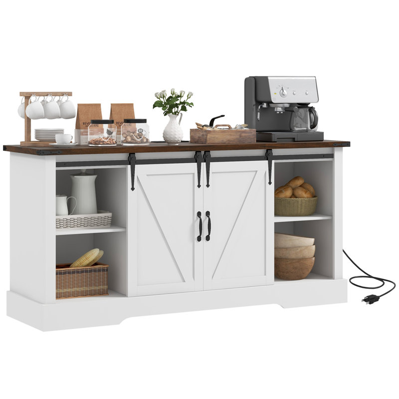 White Particle Board Sideboard Buffet Cabinet with Charging Station
