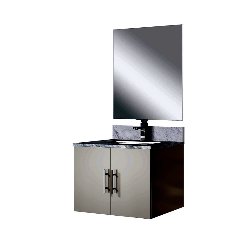 Meuble-lavabo simple blanc lustré 24 po X P 22 po D, comptoir en marbre de Carrare, 18 po Ensemble miroir et robinet