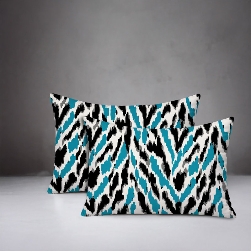 Oreiller réversible intérieur / extérieur à imprimé zébré Kenzi, 20x14, Turquoise