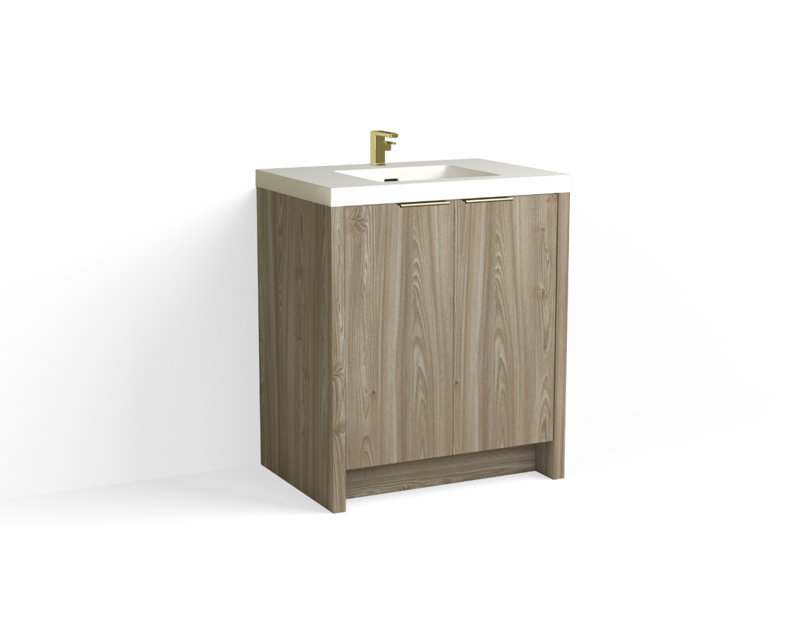 Mesa 30" W Freestanding Single Bathroom Vanity , White Matte, Nimbus/Satin Brass, Single-Hole