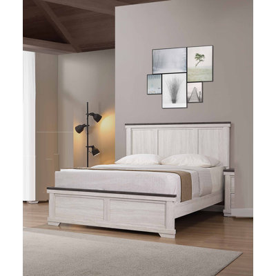 Farmhouse Rustic Style Antique White & Brown Queen Size Panel 1Pc Bed Wooden Bedroom Furniture by August Grove