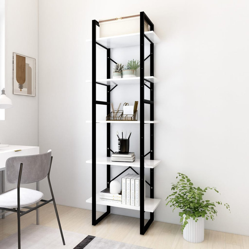 Bibliothèque Canne en bois d'ingénierie, (5 tablettes) H 68,9 po x l 23,6 po x P 11,8 po, Blanc très luisant