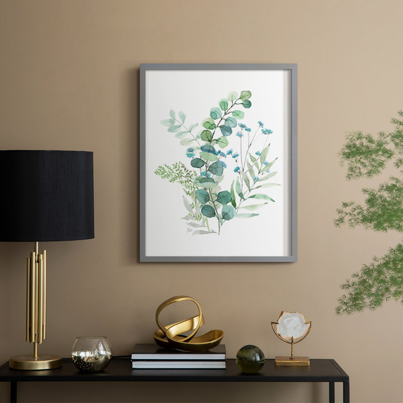 «Blue Mist Eucalyptus I», reproduction encadrée - bois massif, Gris, H 11 po x l 9 po
