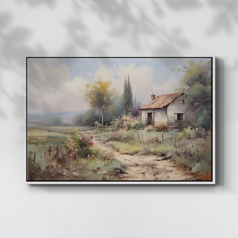 "Vintage Landscape - DLLXV" sur toile, H 25 po x l 37 po x P 2 po, Cadre flottant blanc