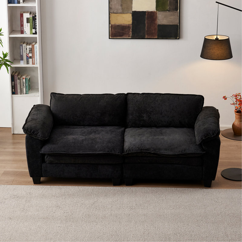 Grand canapé luxueux avec causeuse en chenille et salon, Noir