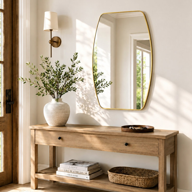 Miroir de salle de bain Curved, Or brossé