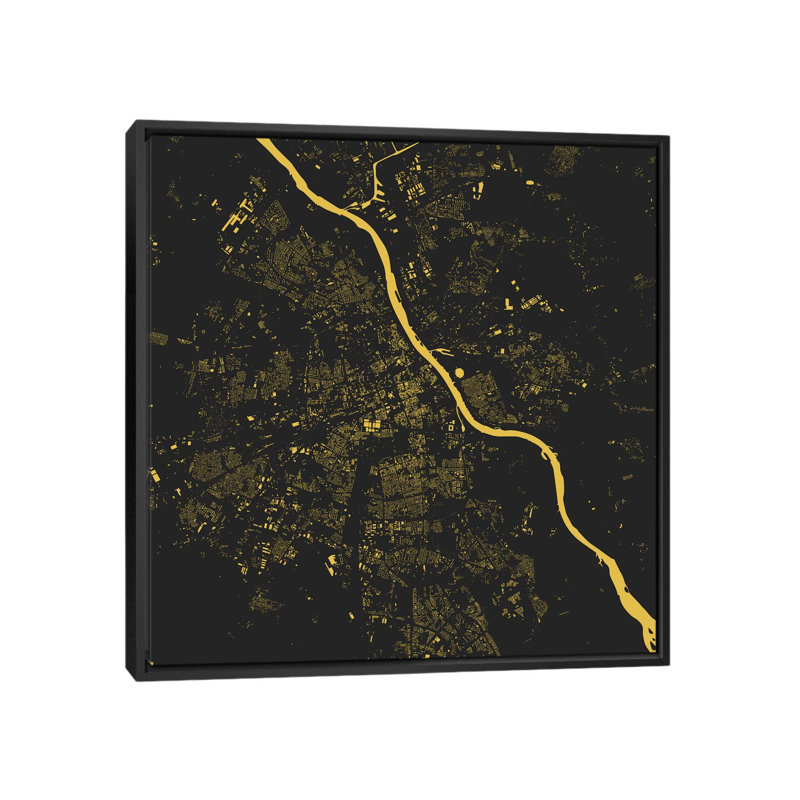 « varsovie », impression verticale sur toile tendue, H 18 po x l 18 po x P 1,5 po, Toile avec cadre noir, Pas de tapis