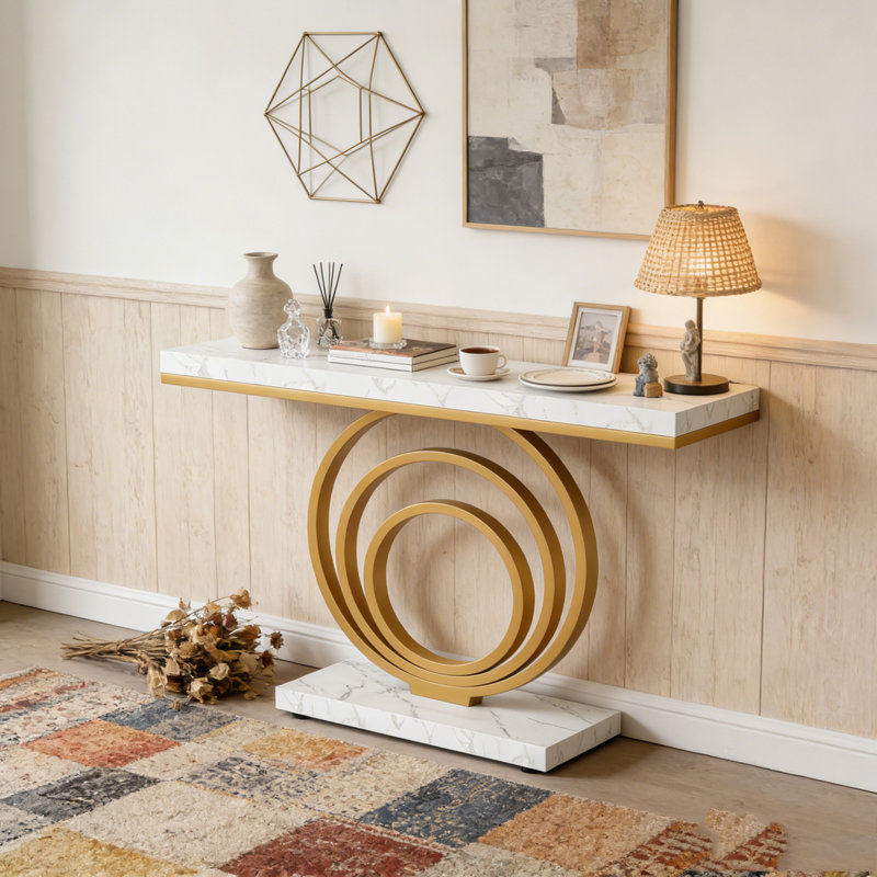 Narrow Entryway Sofa Table with Ring Base