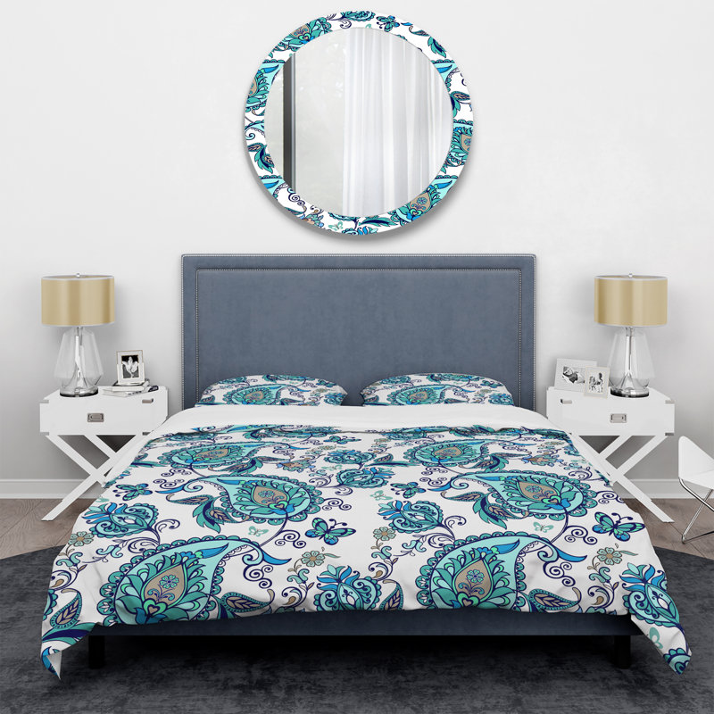 Bleu floral cachemire - ensemble de housse de couette abstrait - microfibre de polyester