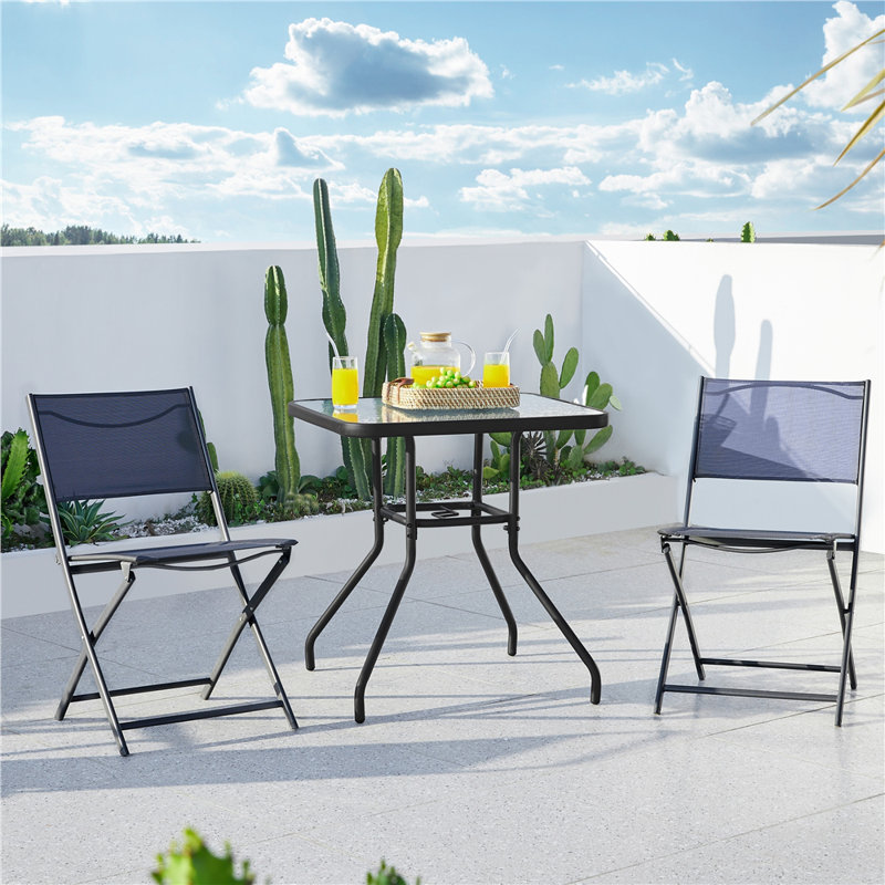 Square Metal Outdoor Dining Table With Umbrella Hole , 70cm W x 70cm D