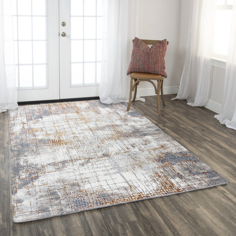Tapis abstrait ivoire / gris / orange, Rectangle 5 pi 3 po x 7 pi 6 po