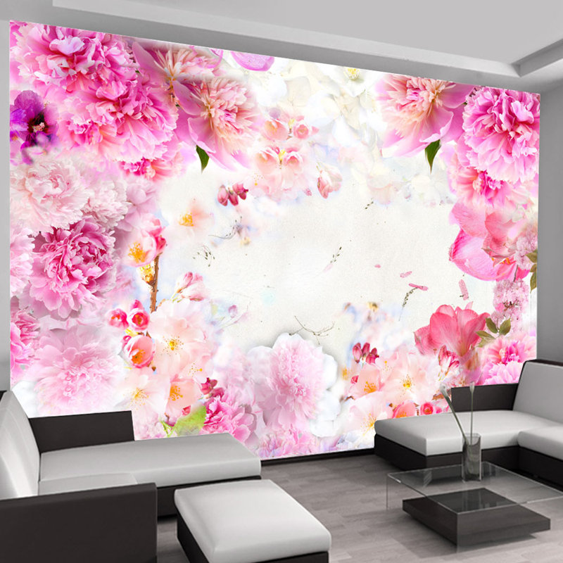 Murale lisse, L 82 po x l 118 po, Rose / crème / blanc