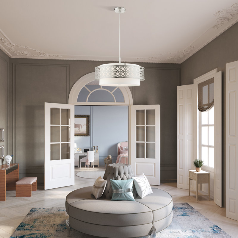 Eraman 4-Light Dimmable Drum Chandelier, Brushed Nickel, 52" H x 24.75" W x 24.75" D