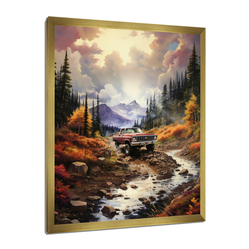 Artane brun, camionnette Mountain Majesty III - impression, H 40 po x l 30 po x P 1,5 po, Encadrement doré