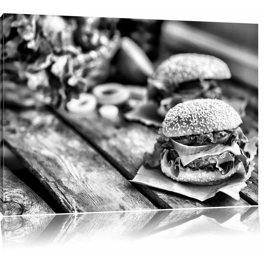 Leinwandbild Leckere Burger in Monochrom