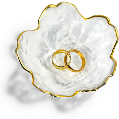 Plat à bijoux en verre transparent à bordure dorée