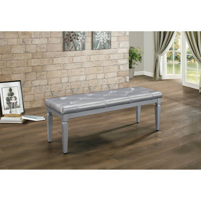 Banc glamour argenté avec siège en mousse et dessus de chambre rembourré en similicuir