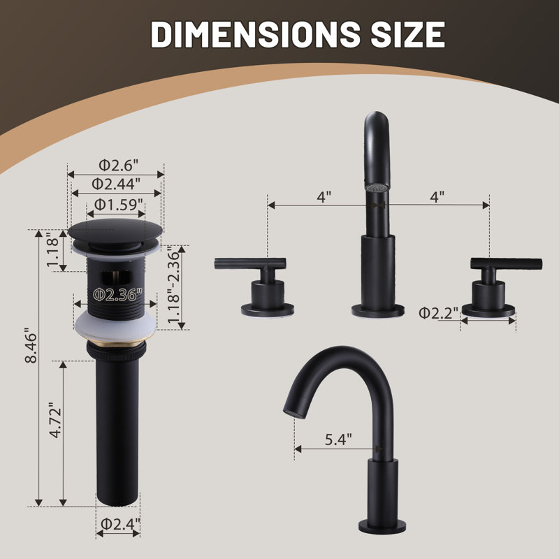8 Inch 3-Hole Widespread Bathroom Faucet, 2-Handle Bathroom Sink Faucet With Drain Assembly, Drain Assembly Included