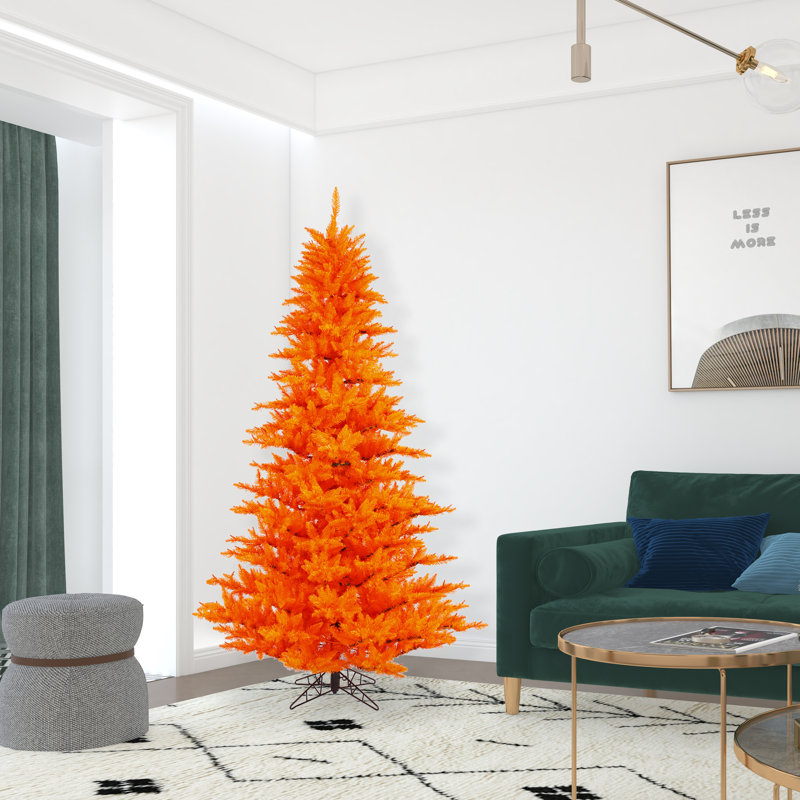 Sapin de Noël artificiel orange avec base, H 7,5 pi