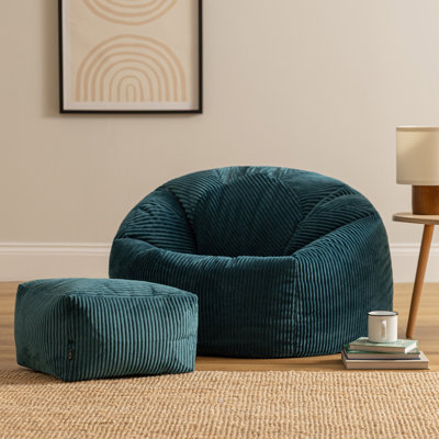 Bean Bag Bazaar Kingston Cordurouy Bean Bag and Square Footstool