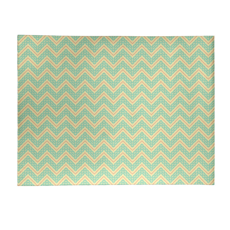 Tapis de zone ivoire/bleu marine à chevrons à main, Rectangle 8 pi x 10 pi