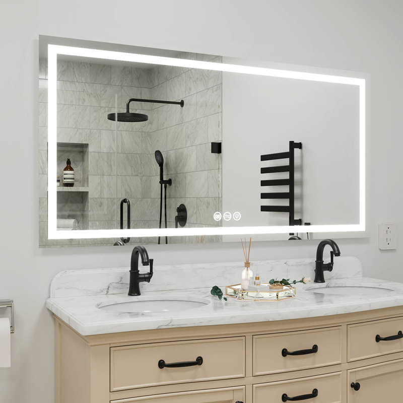  Frameless Wall Mount Bathroom Vanity Mirror With Led Lights, Memory Function, Defog, 36" x 72"